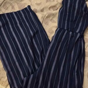 Japna Navy & White Vertical Stripe Wide-Leg Pants